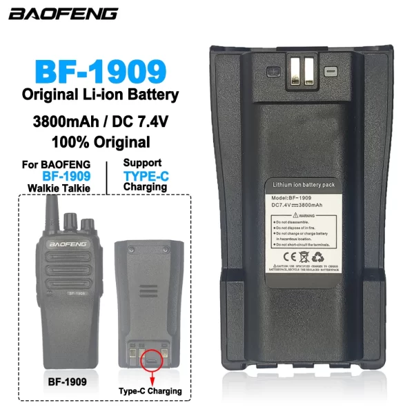 BF1909 BAOFENG Radios Li-ion Battery 3800mAh 7.4V Extra Replacement Battery Suport Type-C