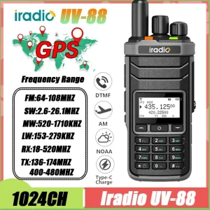 Iradio UV-88 GPS Two way Radio Shortwave UV88 Radio Type-C Charging 18-520mhz Receiving NOAA 1024 Channel Frequency Channel Scan
