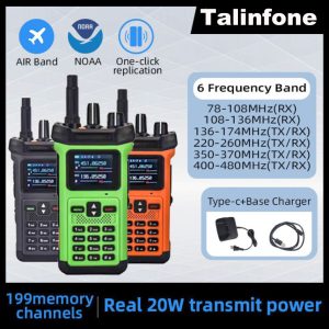 Real 20W Newest Walkie Talkie Air Band NOAA One-click replication 6 bands VHF UHF 199CHS 10800 Battery