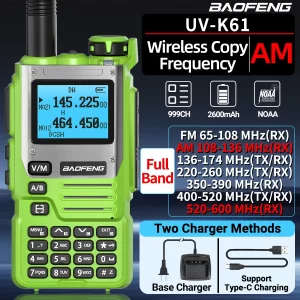Baofeng UV-K61 Green Walkie Talkie Air Band Wireless Copy Frequency Type-C Full Band UHF VHF DTMF NOAA UV-5R Upgraded UV-K6 Ham Radio