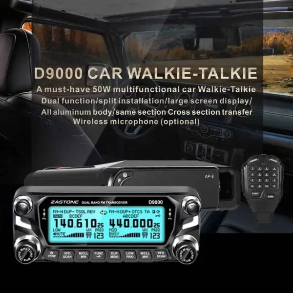 Zastone D9000 Bluetooth Microphone Car Vehicle Radio Station 50W UHF/VHF 136-174/400-520MHz Two way radio Ham HF Transceiver - Image 3