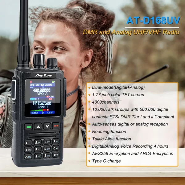 Anytone AT-D168UV Two Way Radio AES256 Encryption DMR Digital and Analog Dual Band FM USB-C charging - Image 3