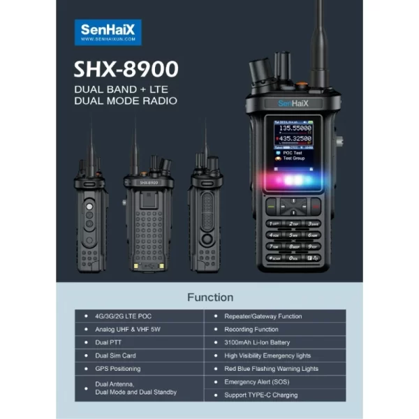 SenHaix SHX-8900 Senhaix 8900 High-End Multifunctional Dual-Mode Outdoor Walkie-Talkie With Built-In Bluetooth GPS Cross-Mode Transfer Feature