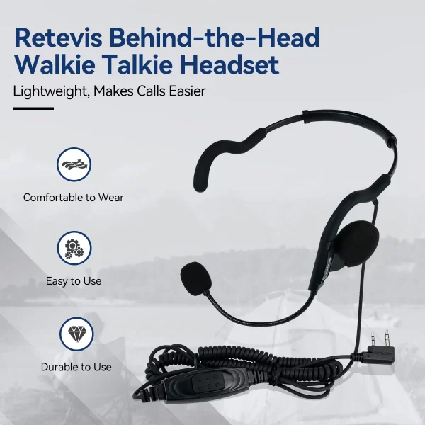 Behind the Head Earpiece EHK014 Walkie Talkie Headset K2 Pin Connector PTT Portable Earpieces Coiled Cable Adjustable Two Way Radio Earphone