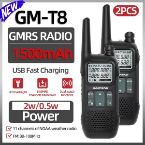 Baofeng GMRS GM-T8 Walkie Talkies NOAA Long Range Rechargable Professional Radio USB Charger for Camping Trip