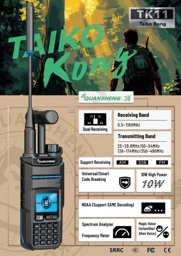 ​Quansheng TK 11 10W VHF/UHF Dual Band Radio 999CH CTCSS/DCS IP55 2500mAh Type-C NOAA Weather Alarm CE